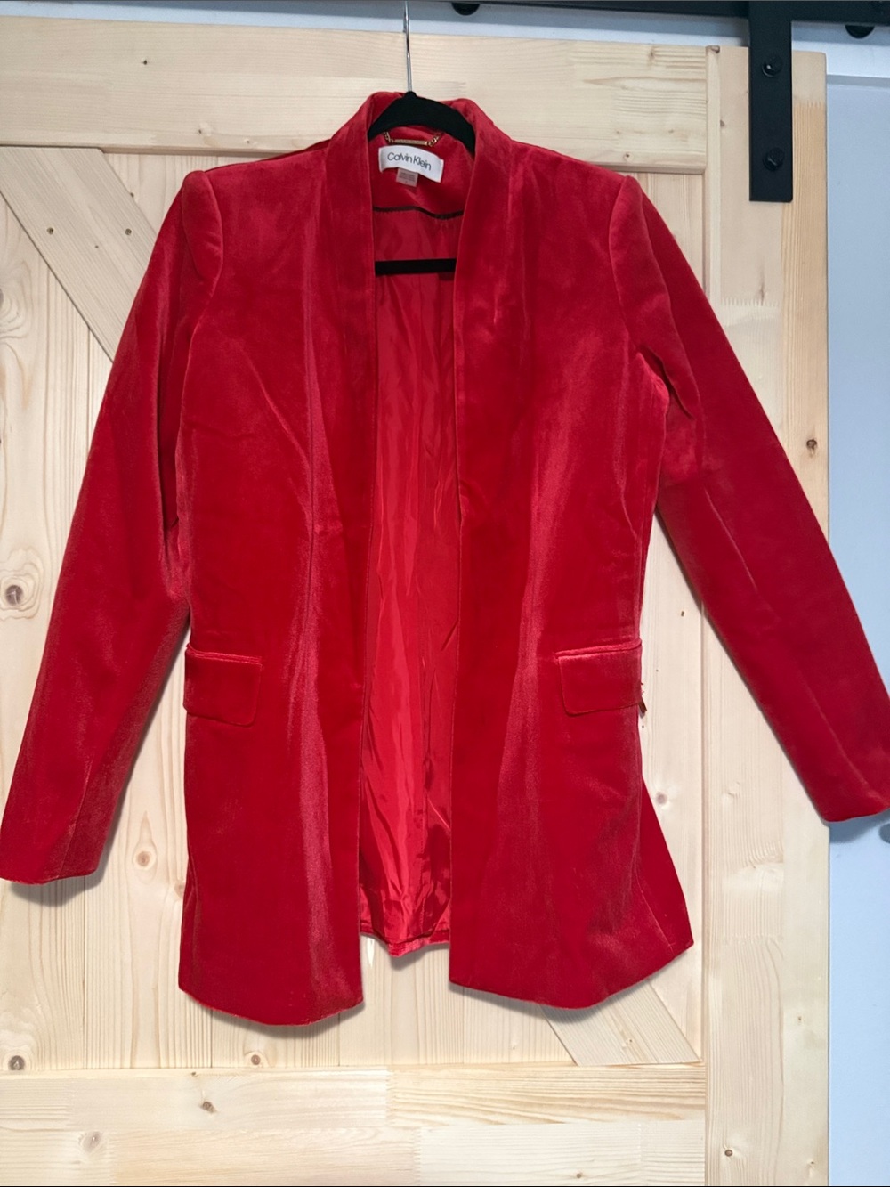 Calvin Klein Red Velvet Open Blazer Jacket